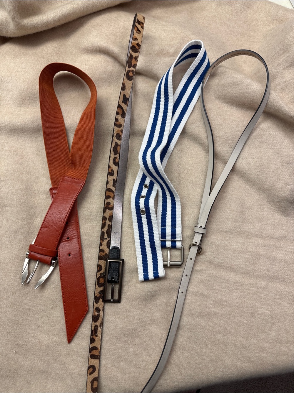 Women's Belt Set - Rust, Leopard, Blue & White Stripe, Light Gray